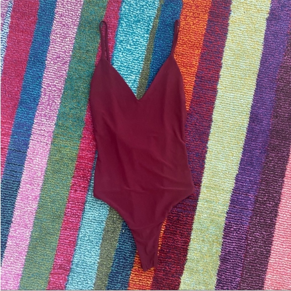 Maroon V Neck Bodysuit Small